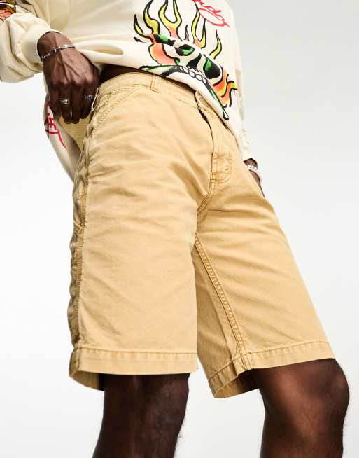 Tan jean shorts deals