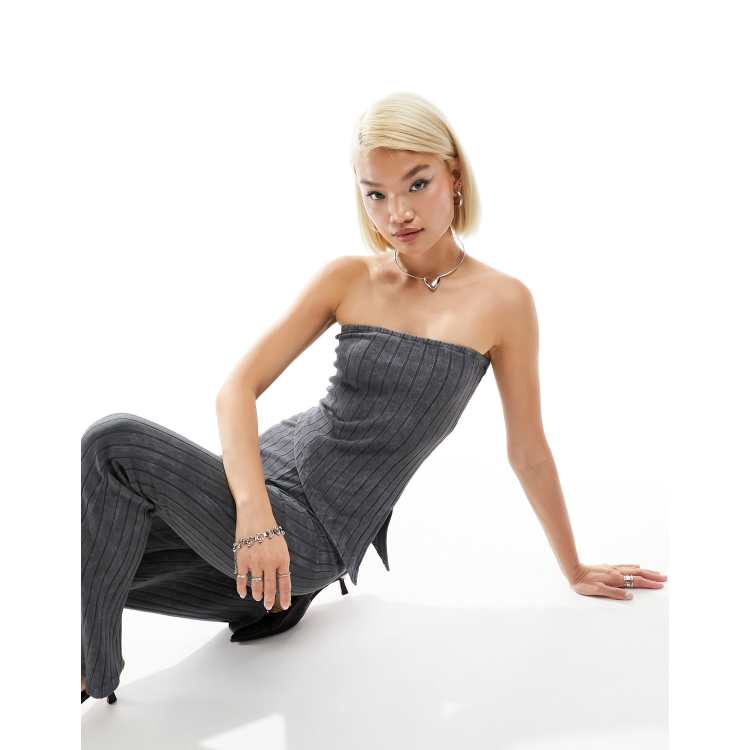 COLLUSION longline washed rib bandeau top in grey