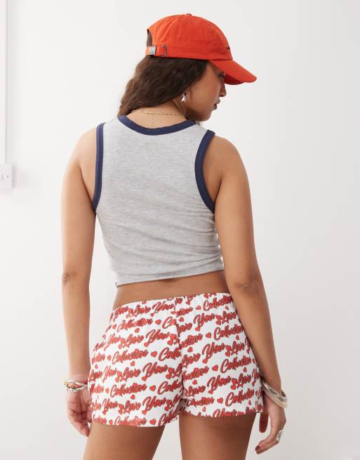 COLLUSION 'love you' graphic mini shorts in white, 2 of 5