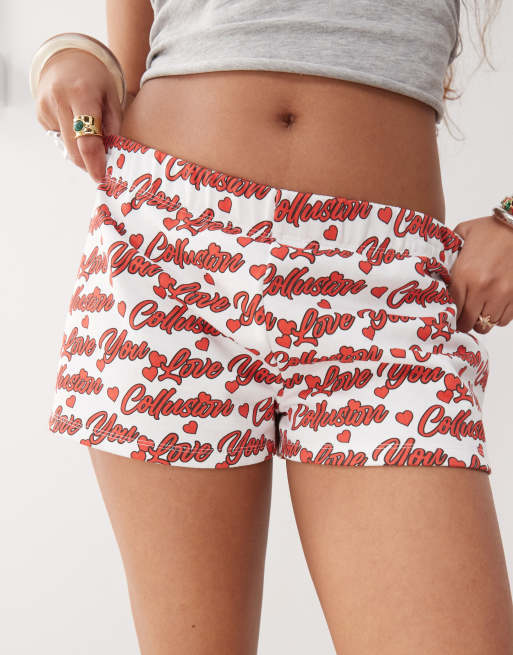 COLLUSION 'love you' graphic mini shorts in white, 3 of 5