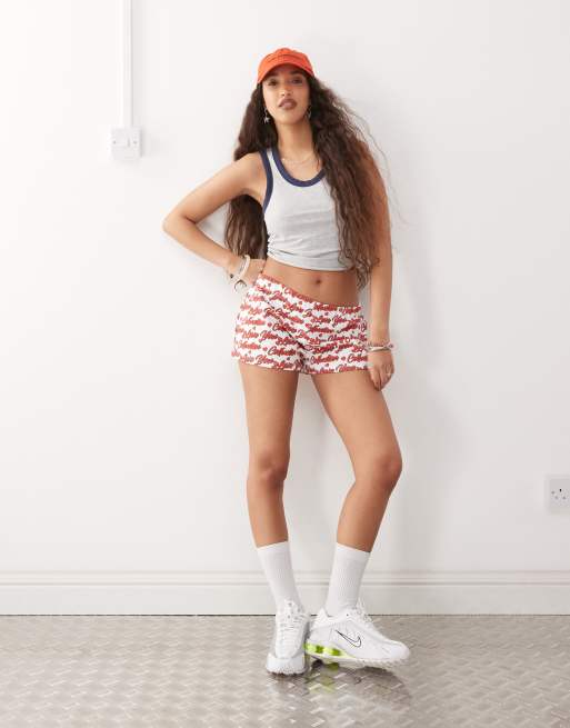 COLLUSION 'love you' graphic mini shorts in white, 5 of 5