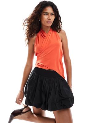 Collusion Low Back Halterneck Wrap Top In Poppy Red