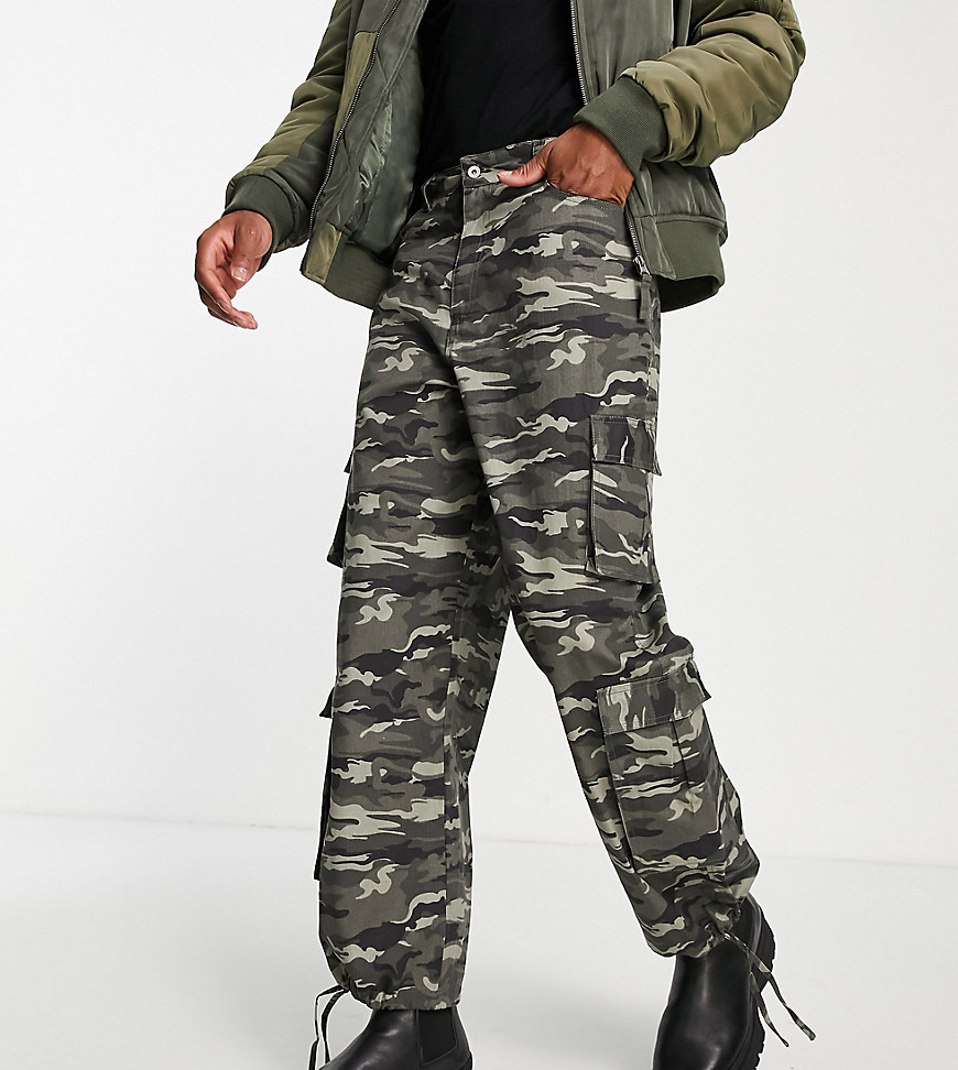 Collusion Low Rise Baggy Fit Cargo Pants In Khaki Camo-multi | ModeSens