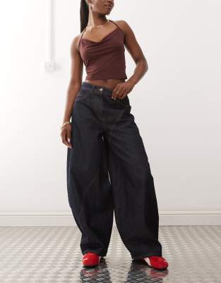 Collusion COLLUSION low rise baggy jean in in rinse wash-Navy