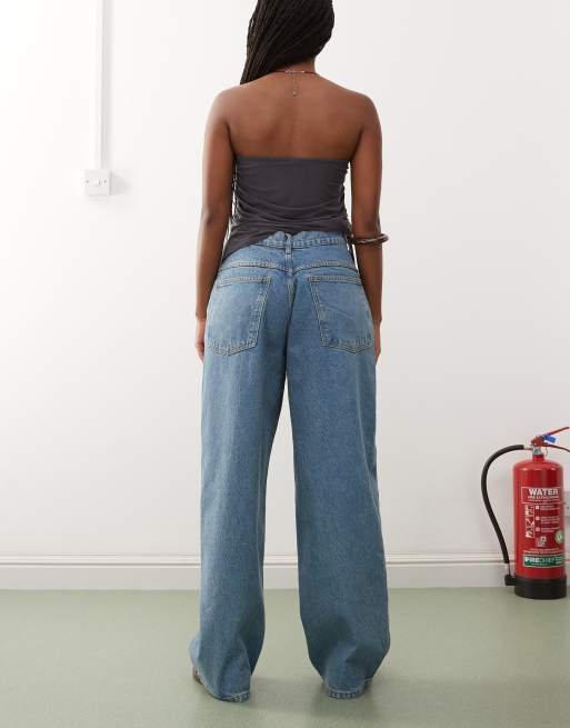 COLLUSION low rise baggy jean in midwash