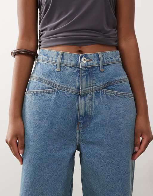 COLLUSION low rise baggy jean in midwash