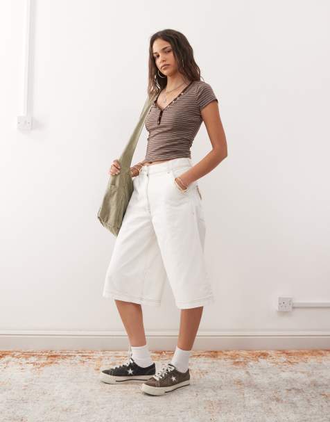 COLLUSION low rise baggy jorts in ecru - view 1