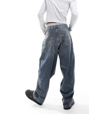 COLLUSION low rise balloon baggy jeans in dirty wash | ASOS