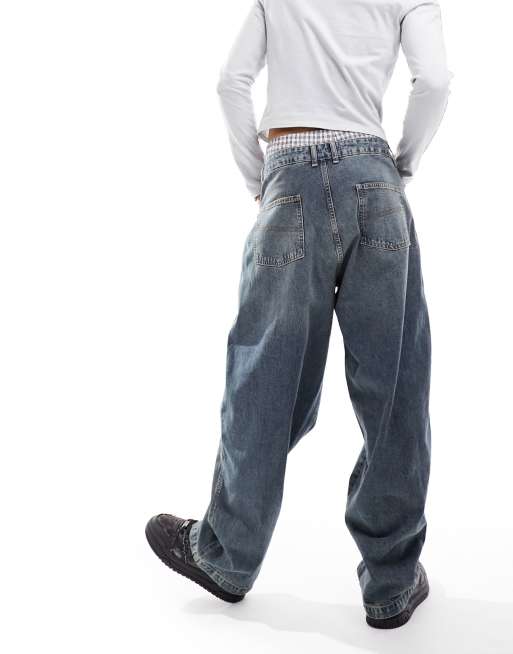 COLLUSION low rise balloon baggy jeans in dirty wash | ASOS