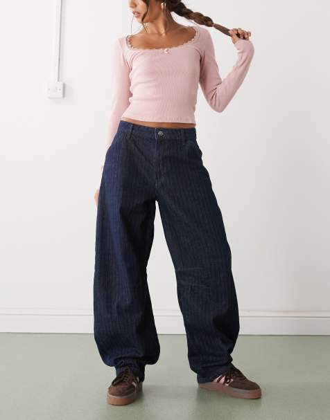COLLUSION low rise barrel jeans in blue stripe - view 1