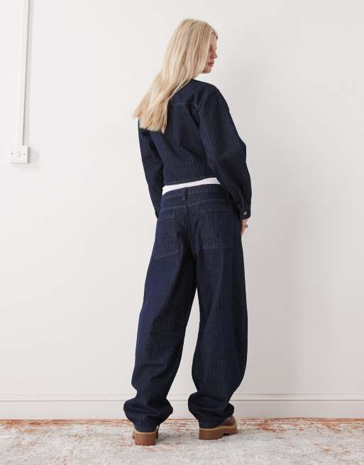 COLLUSION low rise barrel jeans in blue stripe, 2 of 5