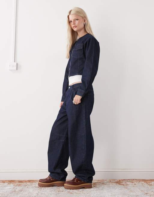COLLUSION low rise barrel jeans in blue stripe, 3 of 5