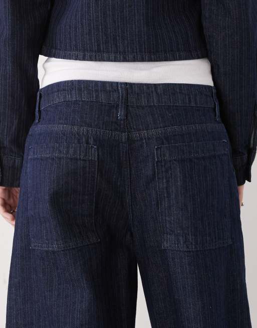 COLLUSION low rise barrel jeans in blue stripe, 4 of 5