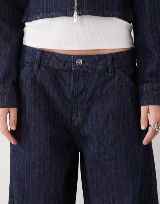 COLLUSION low rise barrel jeans in blue stripe, 5 of 5
