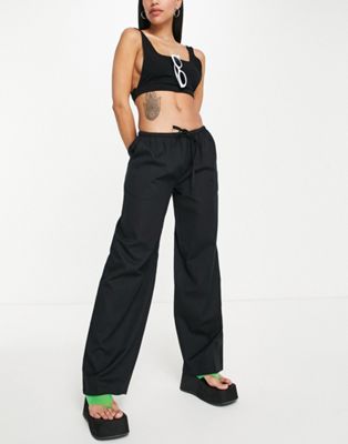 COLLUSION linen low rise beach trousers in black