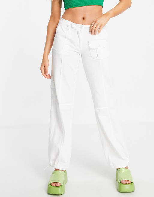 ASOS DESIGN low rise cargo trousers with zip details in white