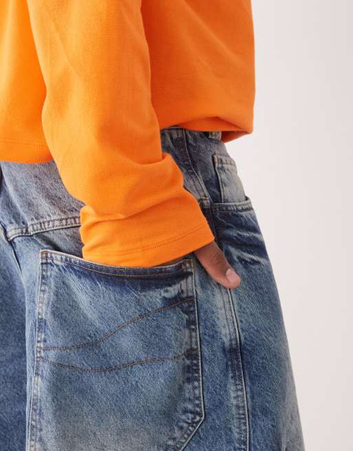 COLLUSION low rise denim jort in smokey wash, 3 of 5