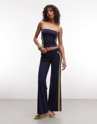Collusion Low Rise Flared Sporty Track Pants In Blue