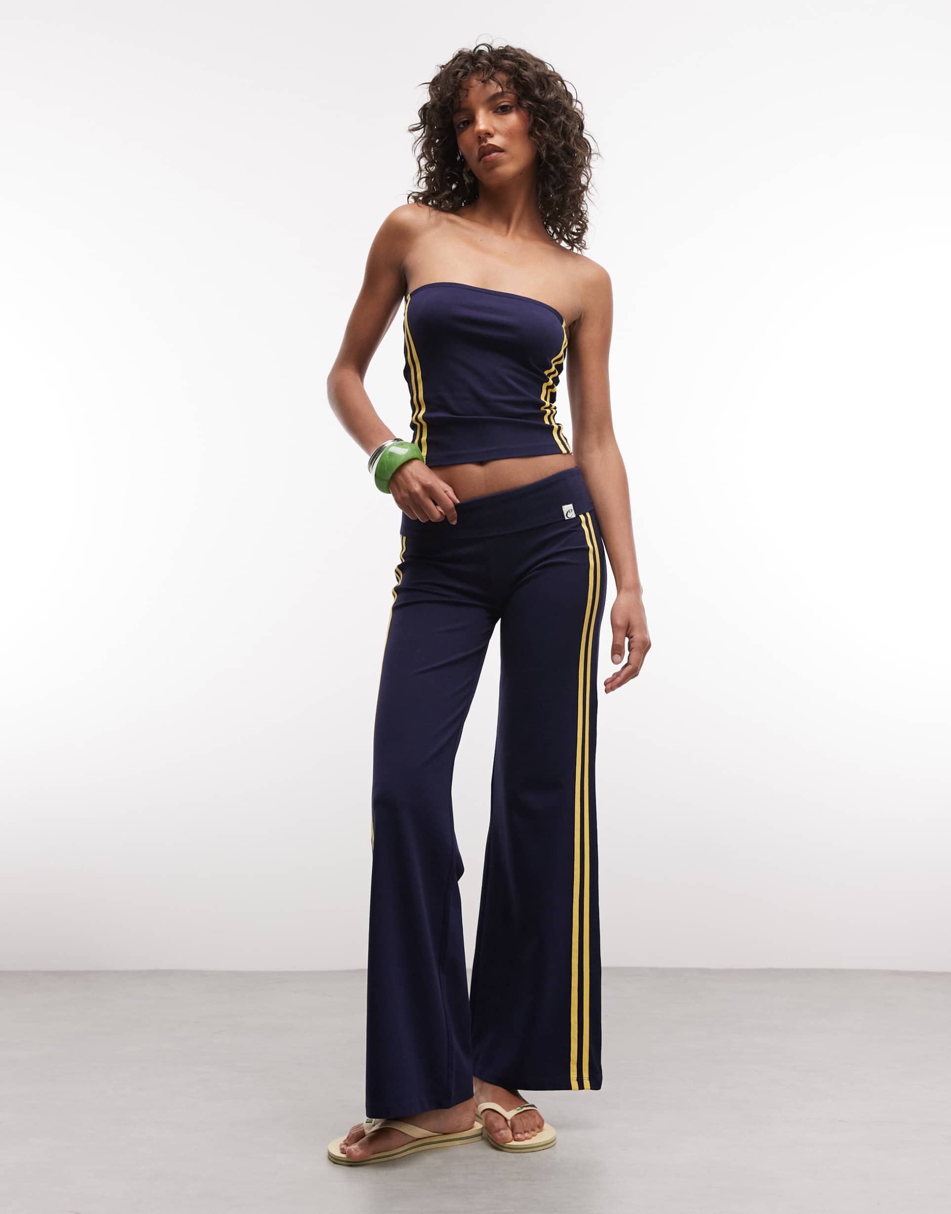 collusion low rise flared sporty track pants in navy - part of a set