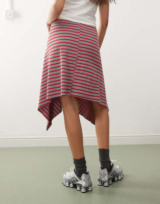 Collusion Low Rise High Low Spliced Stripes Skirt In Pink