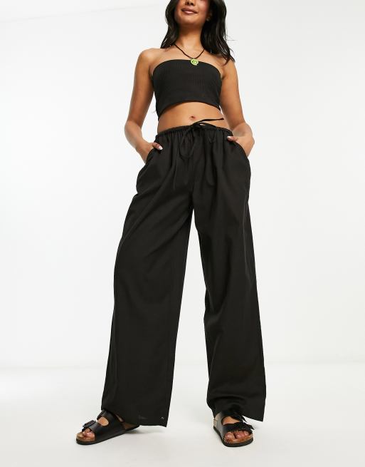 Soft Surroundings Pants Womens 18 Missy Black Linen Wide Leg Beach