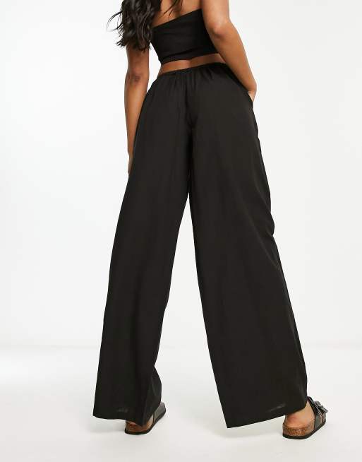 Wide Leg Pants for Women Summer Cotton Linen Loose Trousers Causal Plain  High Waist Beach Lounge Pants with Pocket (Color : Black, Size : XX-Large)  price in UAE,  UAE