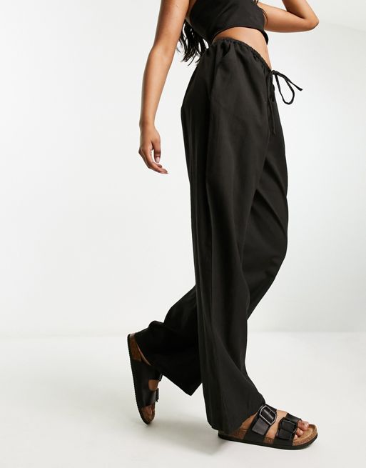 COLLUSION low rise linen beach trouser in black