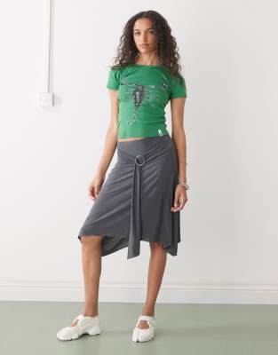 COLLUSION low rise midi skirt with ring detail in slate grey - view 1