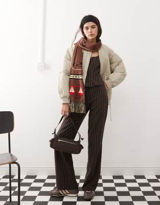 low rise pinstripe pants in brown