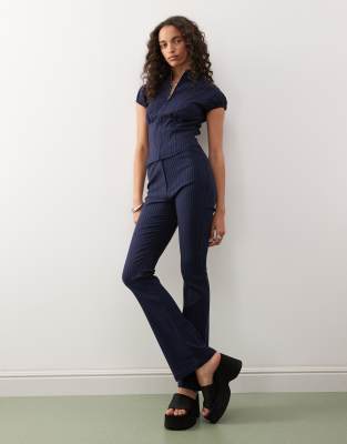 Collusion Low Rise Pinstripe Pants In Blue
