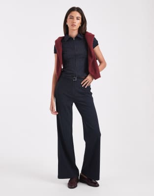 Collusion Low Rise Pinstripe Pants In Blue