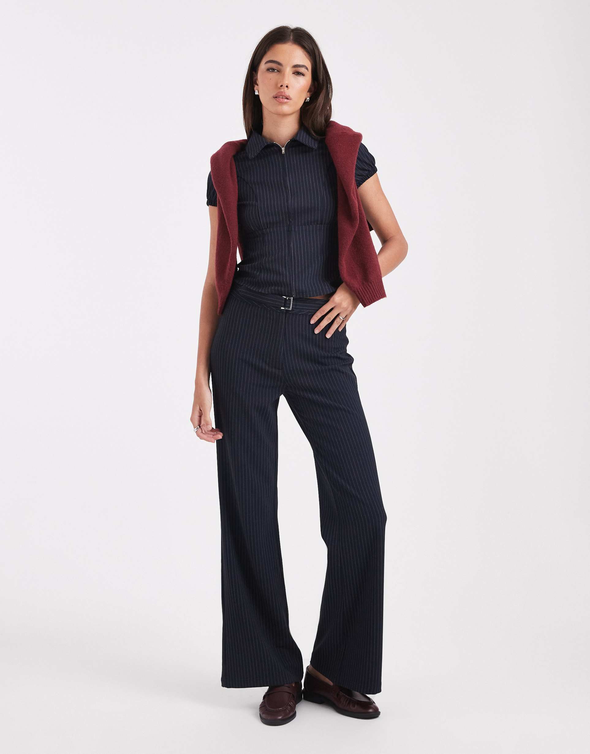 collusion low rise pinstripe pants in navy