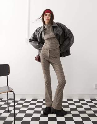 low rise plaid pants in multi - part of a set-Orange