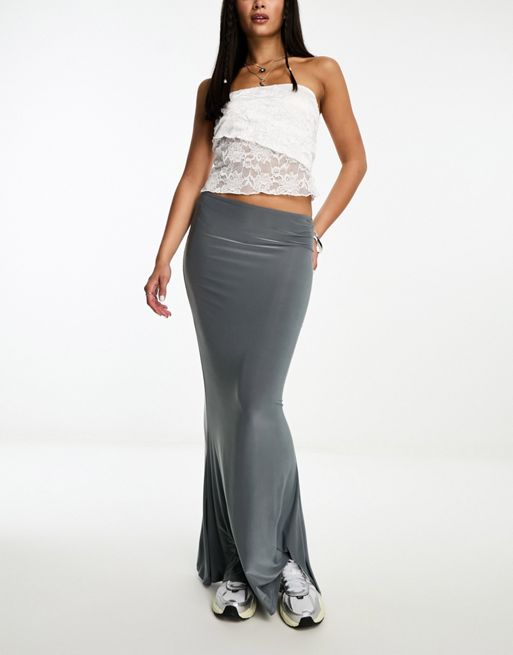 COLLUSION low rise slinky fishtail skirt in gray | ASOS