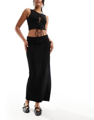 Shop Collusion Low Rise Slinky Maxi Skirt In Black