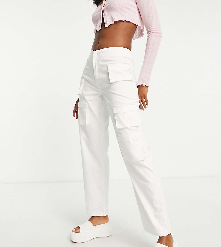 COLLUSION low rise straight leg cargo trousers in white