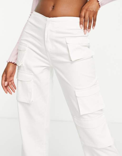 COLLUSION low rise straight leg cargo trousers in white