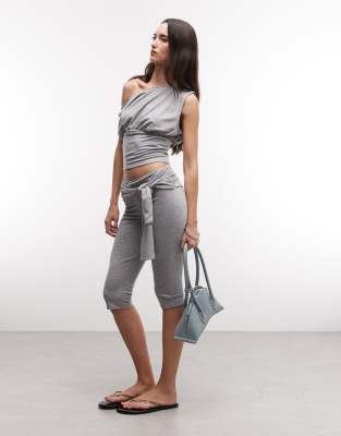 Collusion Low Rise Tie Waist Capri In Gray
