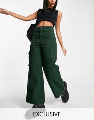 COLLUSION low rise wide leg cargo trousers in khaki