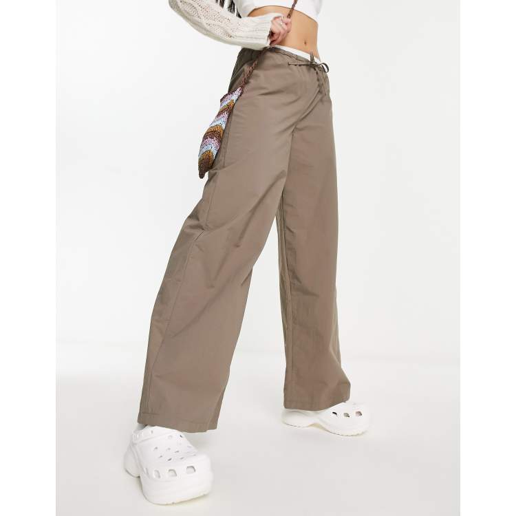 COLLUSION low rise wide leg nylon parachute pant in mocha