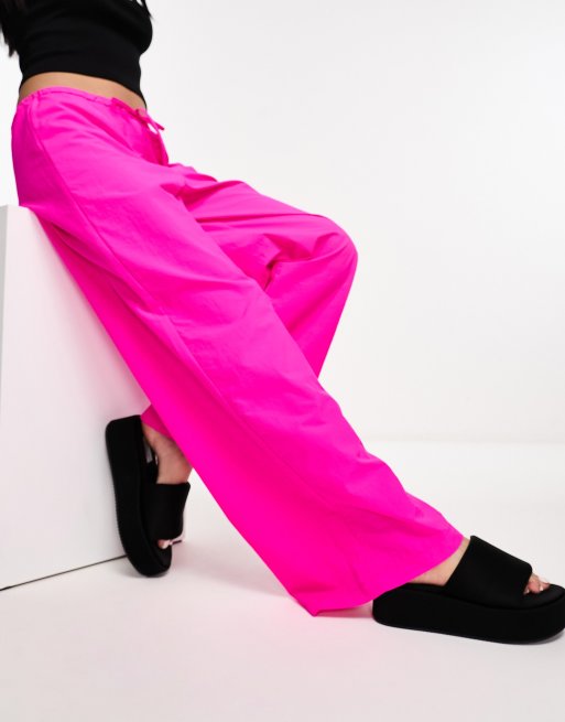 Pink Parachute Cargo Pants Low Rise