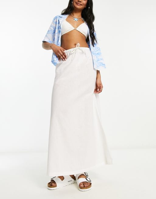 COLLUSION low rise woven beach skirt in white