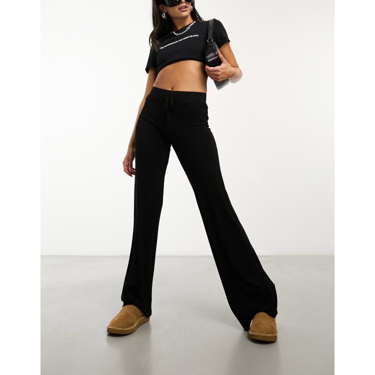 Women's Yoga Lounge Sets Crew Neck Long Sleeve Crop Tee and Low Rise Flare  Pants Tracksuit Slim Fit Two Piece Outfits