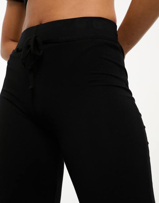 Pull&Bear jersey leggings with drawstring in black