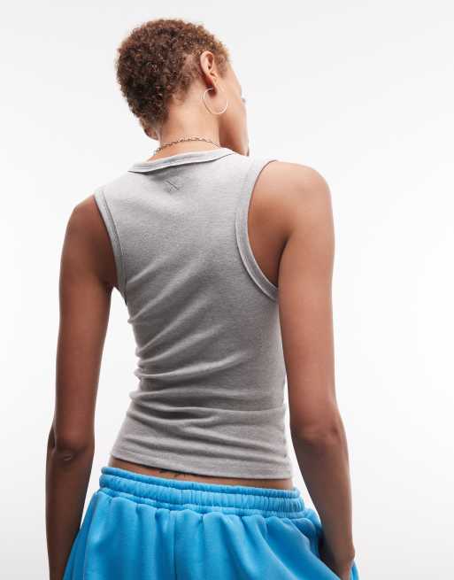 COLLUSION low v neck exposed seam ribbed tank top in gray, 3 of 4