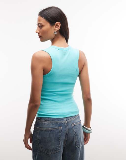 COLLUSION low v neck exposed seam ribbed vest in aqua, 4 of 4