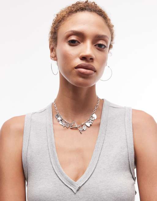 COLLUSION low v neck exposed seam ribbed vest in grey, 2 of 4