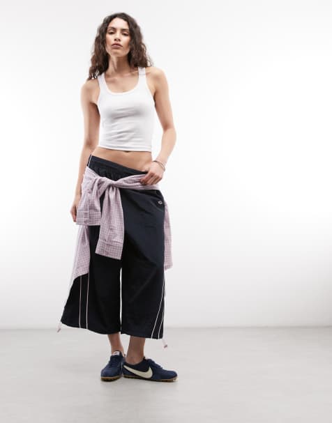 COLLUSION løse longline-culottes i navy i nylon - view 1
