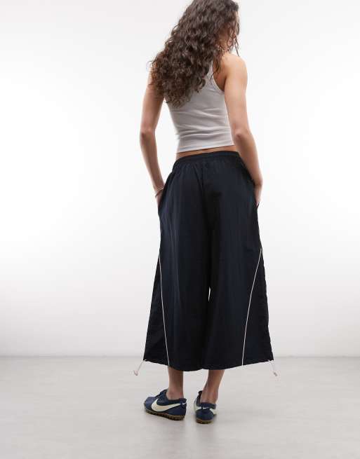 COLLUSION løse longline-culottes i navy i nylon, 5 af 5