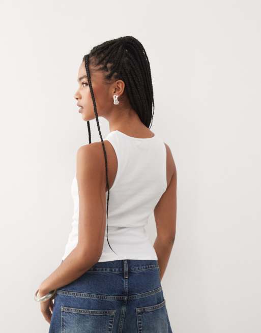 COLLUSION lucky you graphic tank top in white
